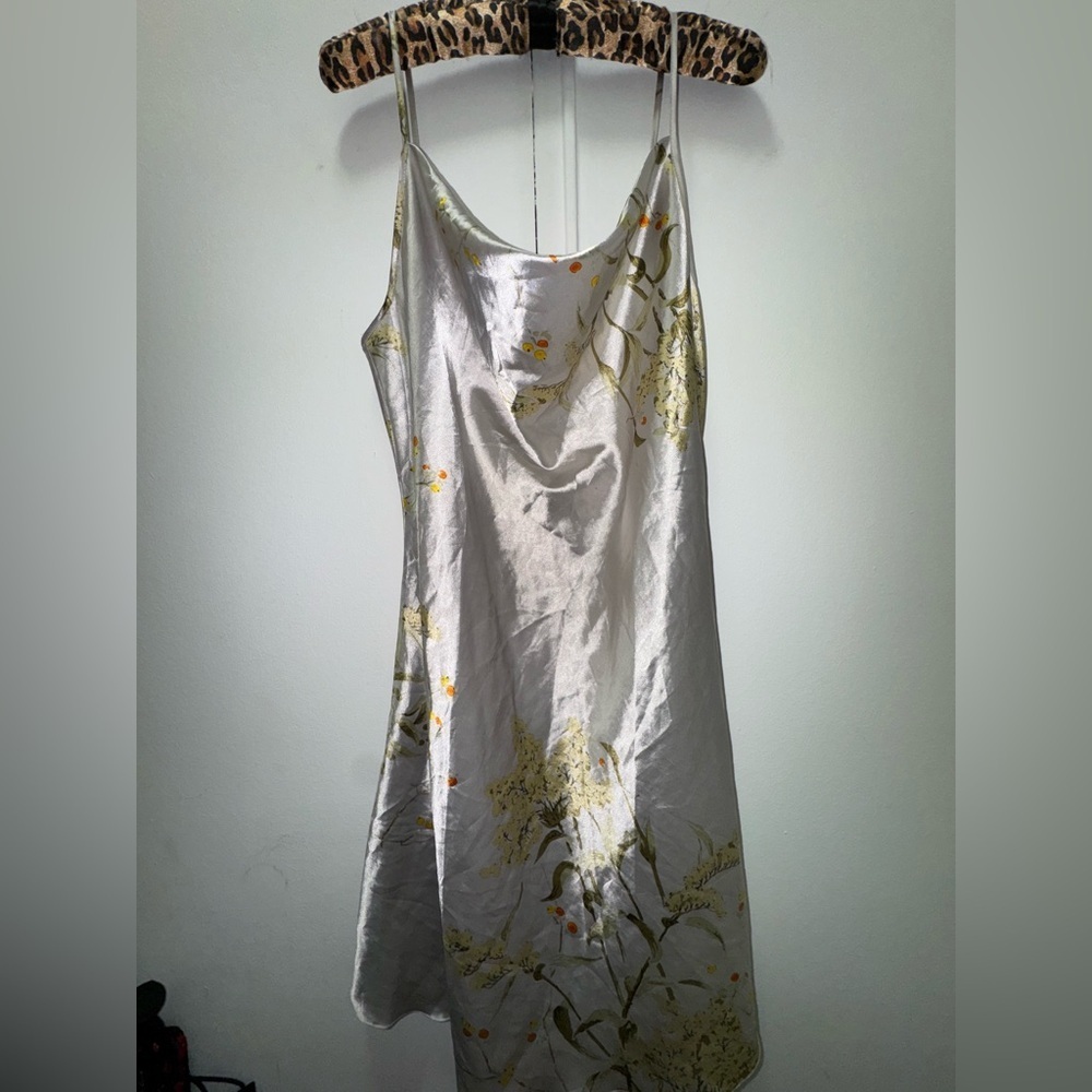 Floral Satin Cowl Neck Slip Dress XL Silver - Picture 4 of 7